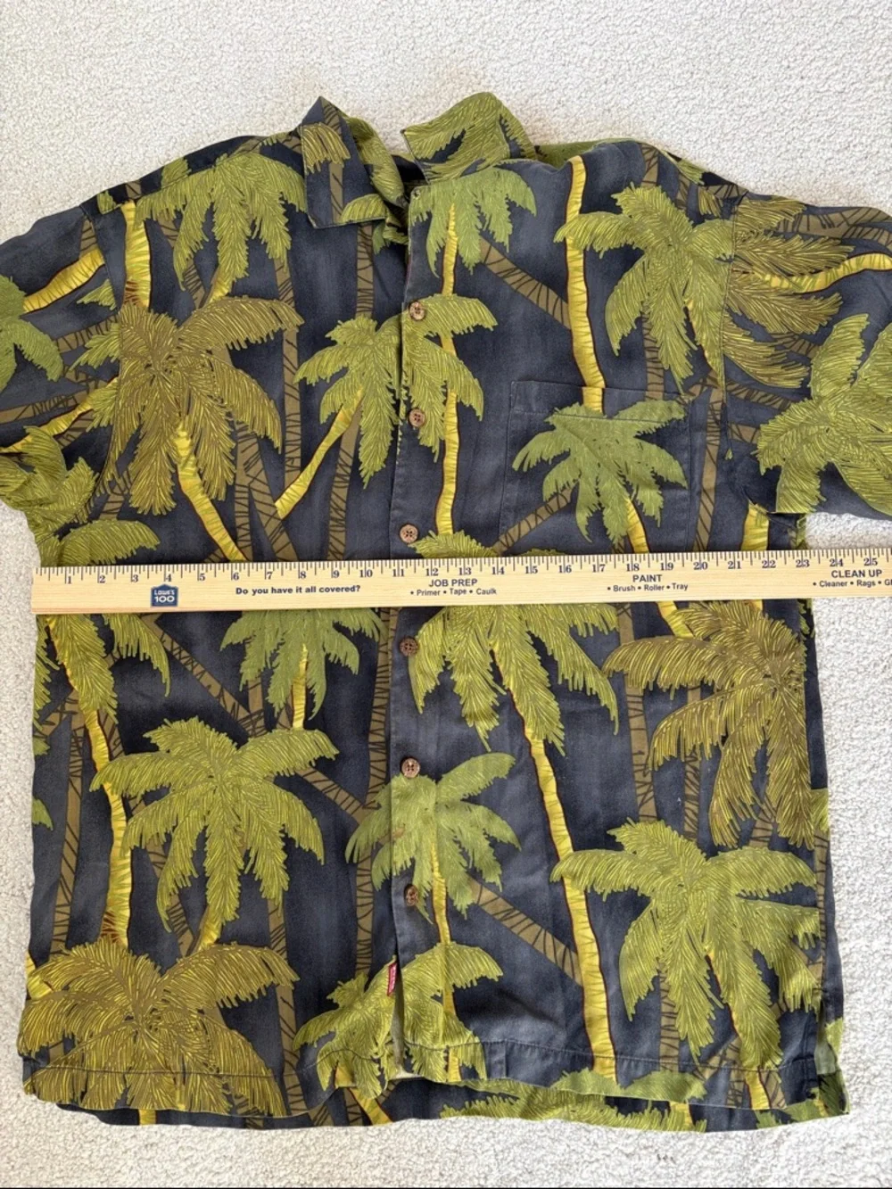 Tommy Bahama Silk Palm Tree Hawaiian Tropical Shirt Gray Green Travel Mens Large